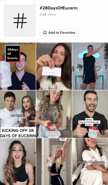 Die Suchergebnisse aus dem Hashtag 28 Tage von Eucerin, einer Marken-Hashtag-Challenge der Hautpflegemarke Eucerin.