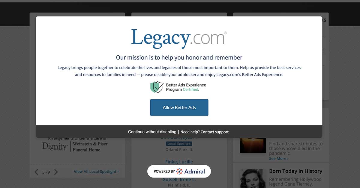 Legacy Adblocker Engage Powered by Admiral