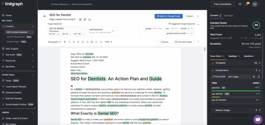 Editor di contenuti SearchAtlas per una migliore SEO