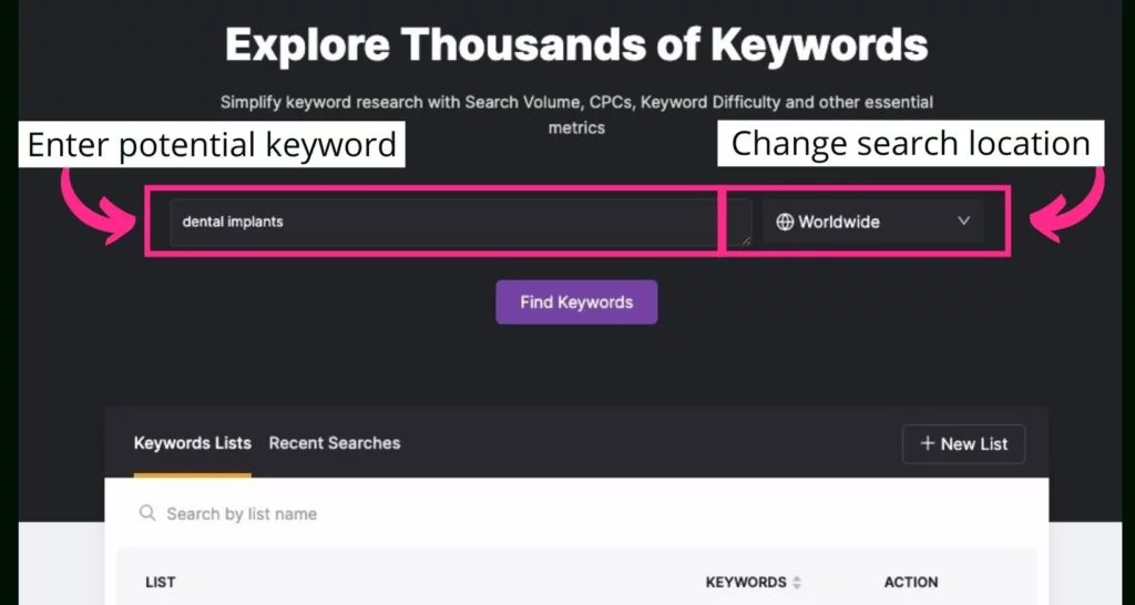 Keyword-Explorer in searchtalas