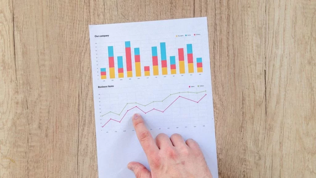 Ein Papier mit Diagrammen darauf, auf dem ein Finger auf ein Diagramm zeigt