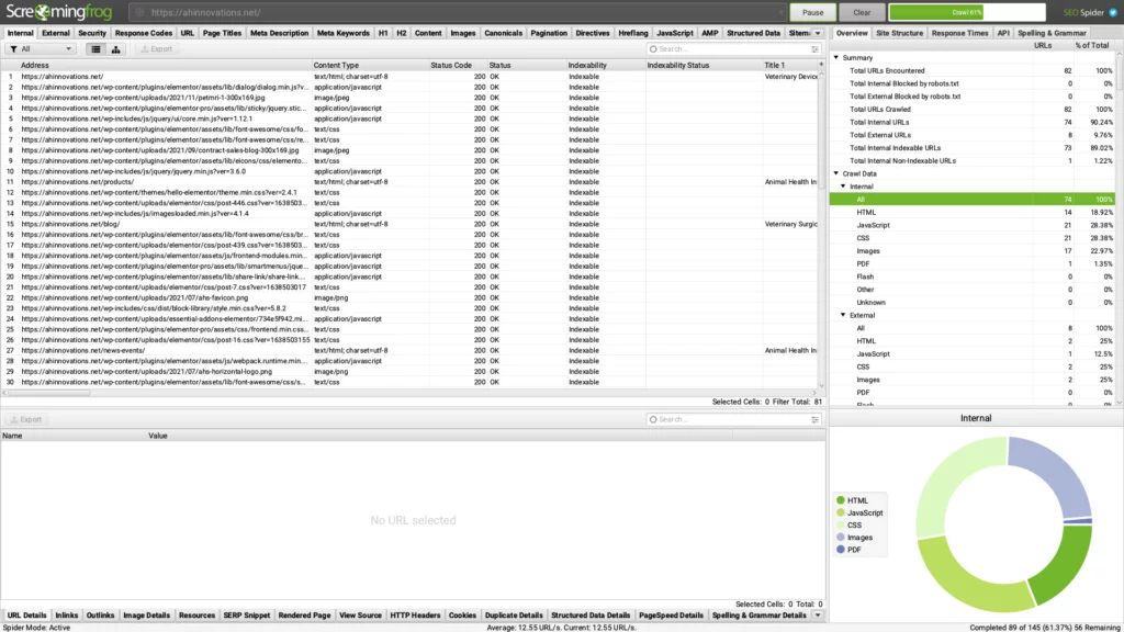 Screenshot des Screaming Frog-Tools für SEO