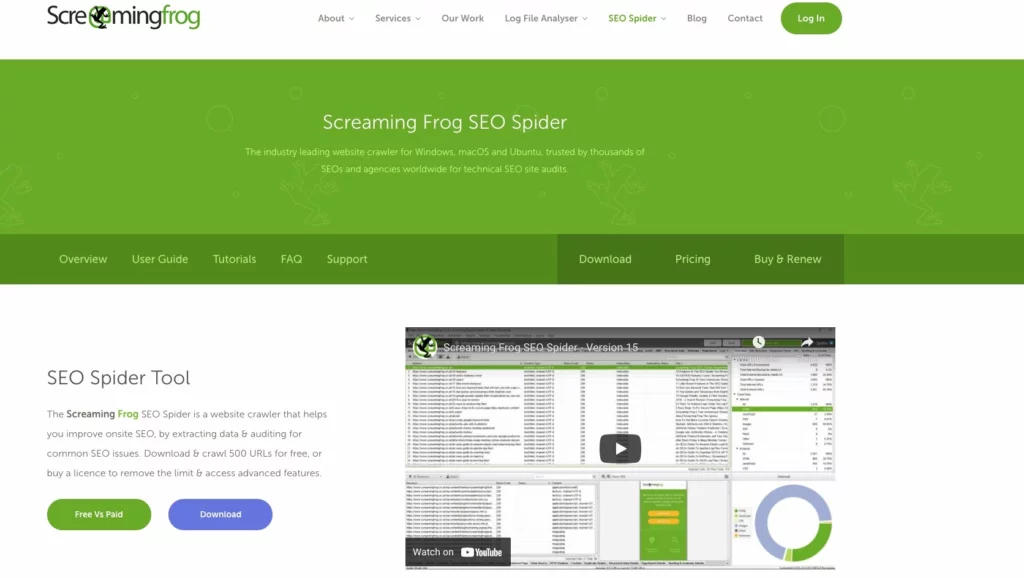 Screenshot der Homepage von Screaming Frog