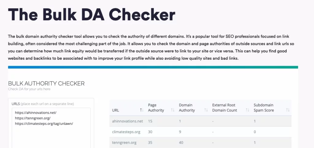 ภาพหน้าจอของ Bulk DA Checker รุ่นฟรี