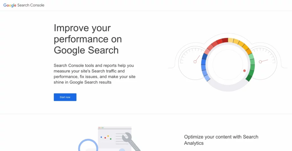 Schermata della home page di Google Search Console