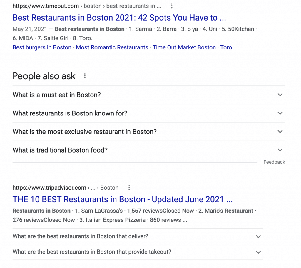 People also ask for Best Restaurants in Boston