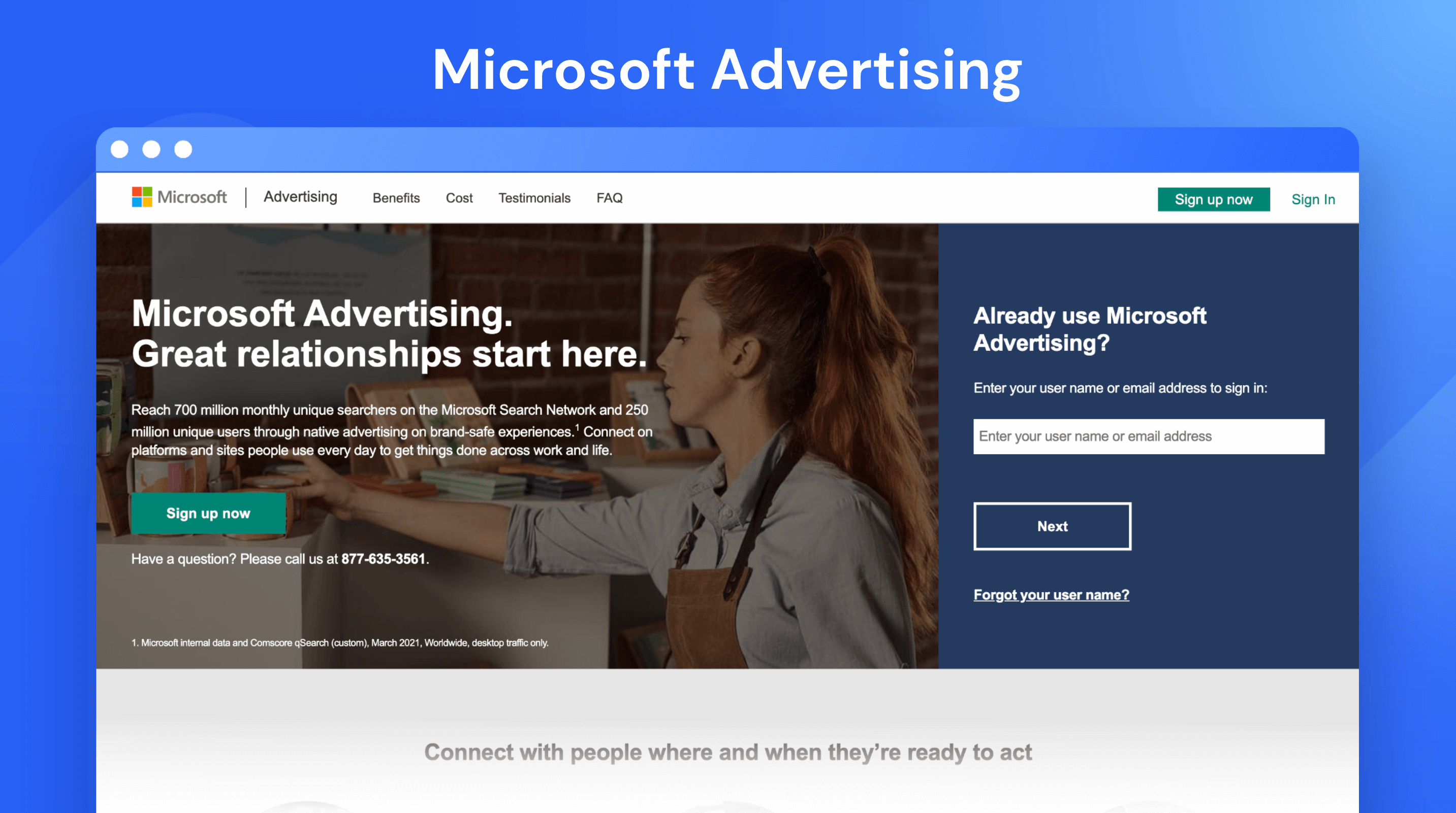 Page d'accueil Microsoft Advertising pour la stratégie PPC