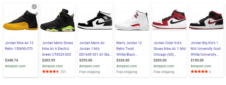 Annonce de référencement de produit de Nike Jordan représentant PPC Strategy