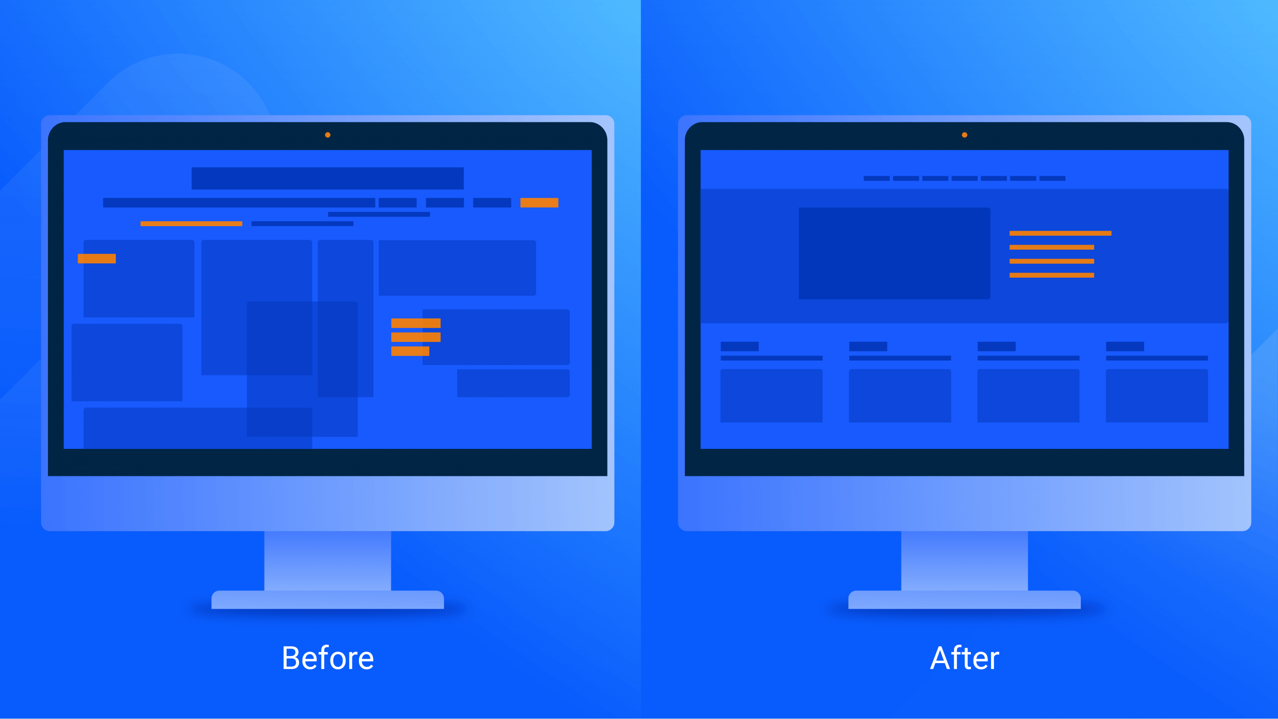 Antes e depois de organizar corretamente um site.