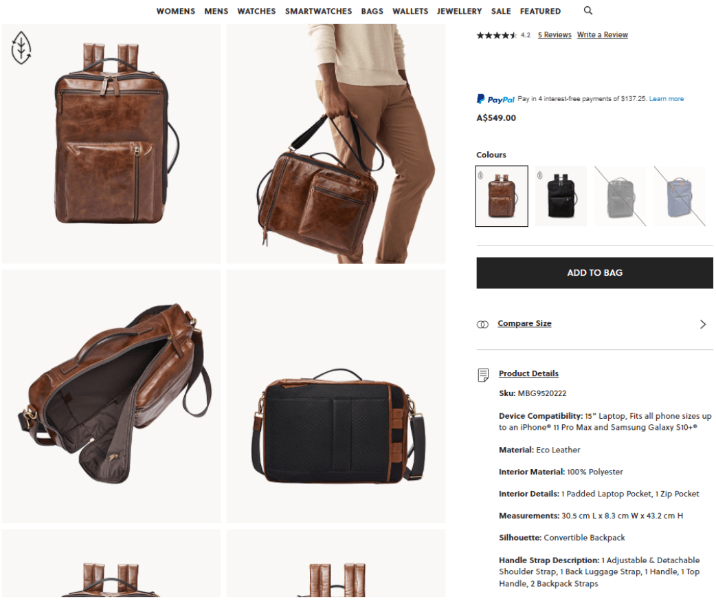 Comment Fossil a optimisé une liste pour "sac à dos convertible".