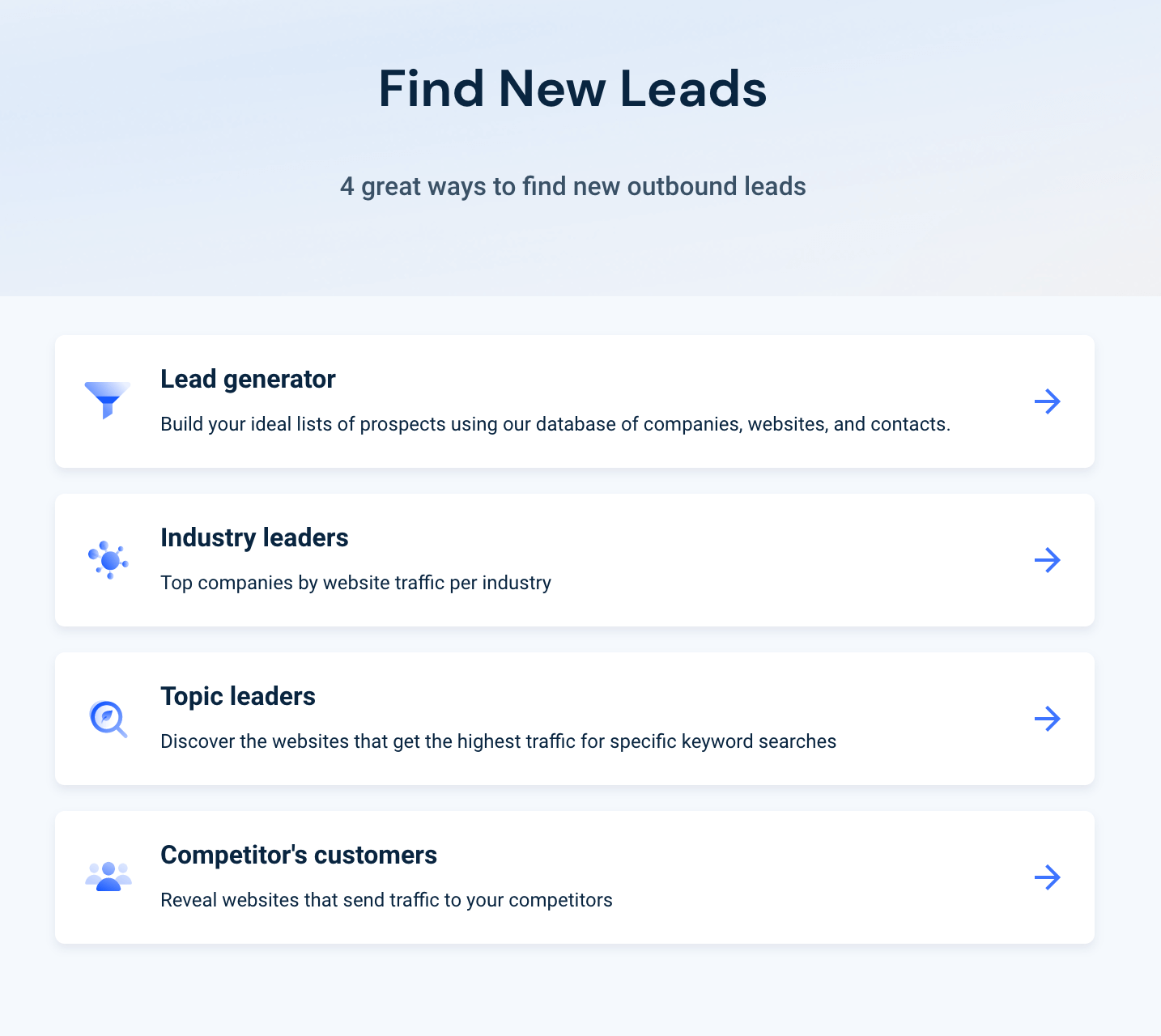 Similarweb Lead Generation Too を使用して、4 つの方法で新しいリードを見つけます。