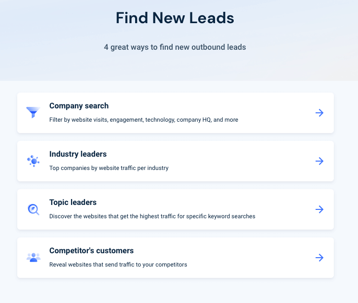 有四種方法可以使用 Similarweb Lead Generator 尋找新的線索。