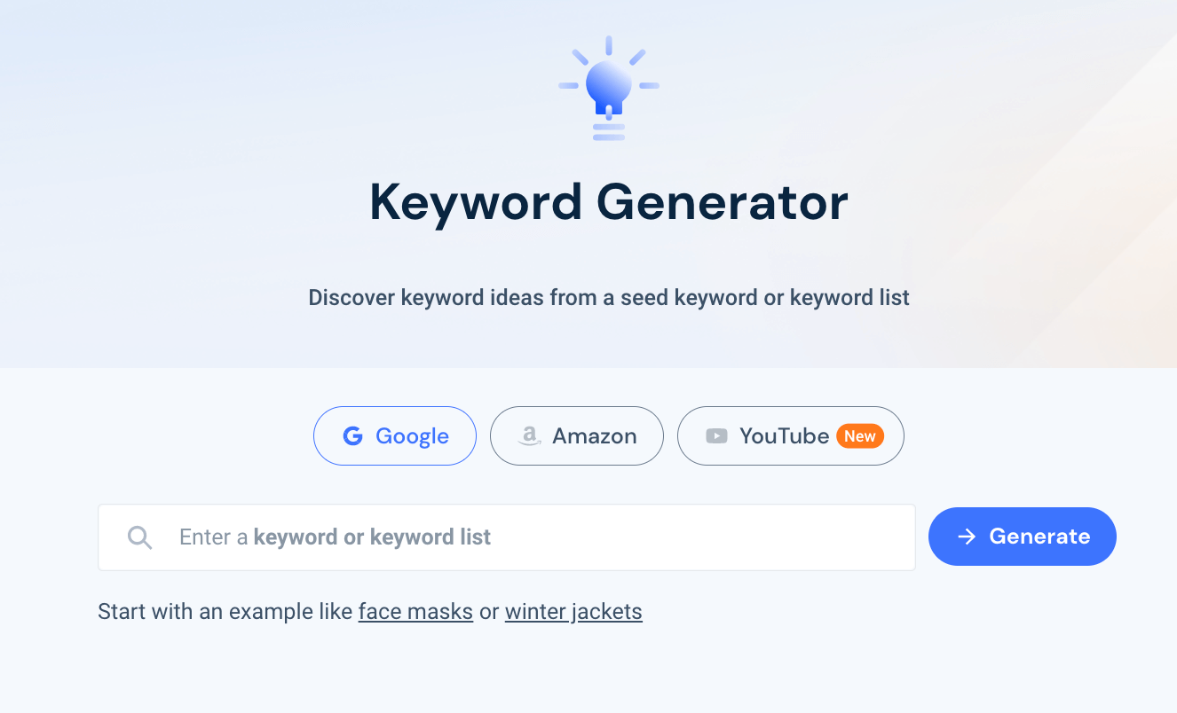 Similarweb 關鍵字生成器打開屏幕的屏幕截圖。