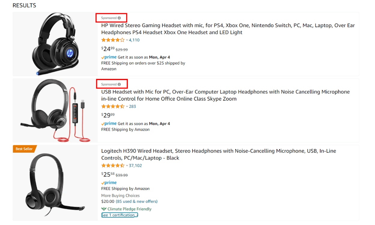 「スポンサー」とマークされたAmazonディスプレイ広告の例とそのメリット。