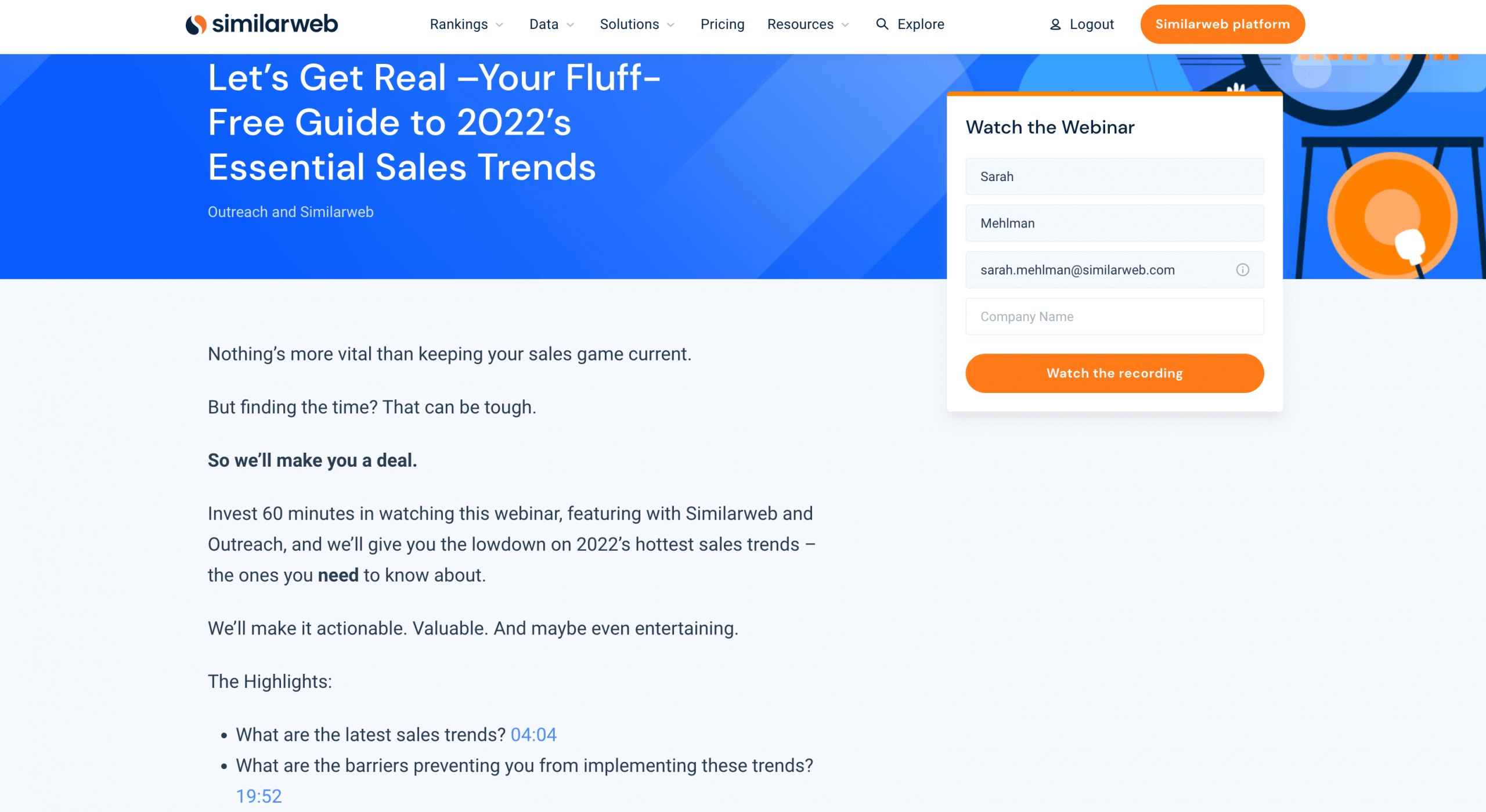 Ein Beispiel für ein Webinar auf Similarweb.