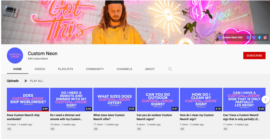 CustomNeon YouTube 频道截图