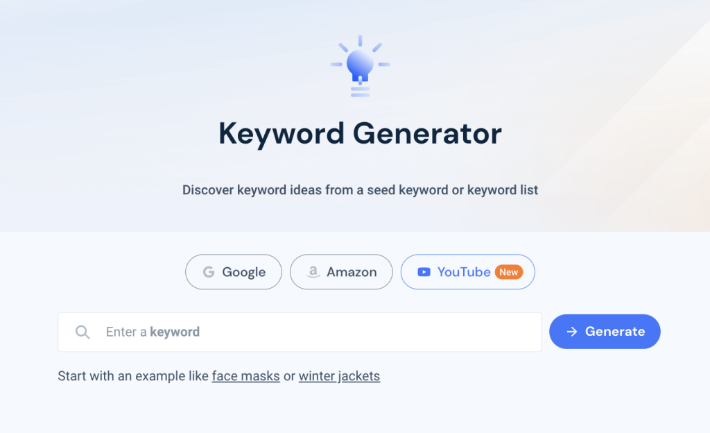 Captură de ecran a instrumentului de generare a cuvintelor cheie Similarweb