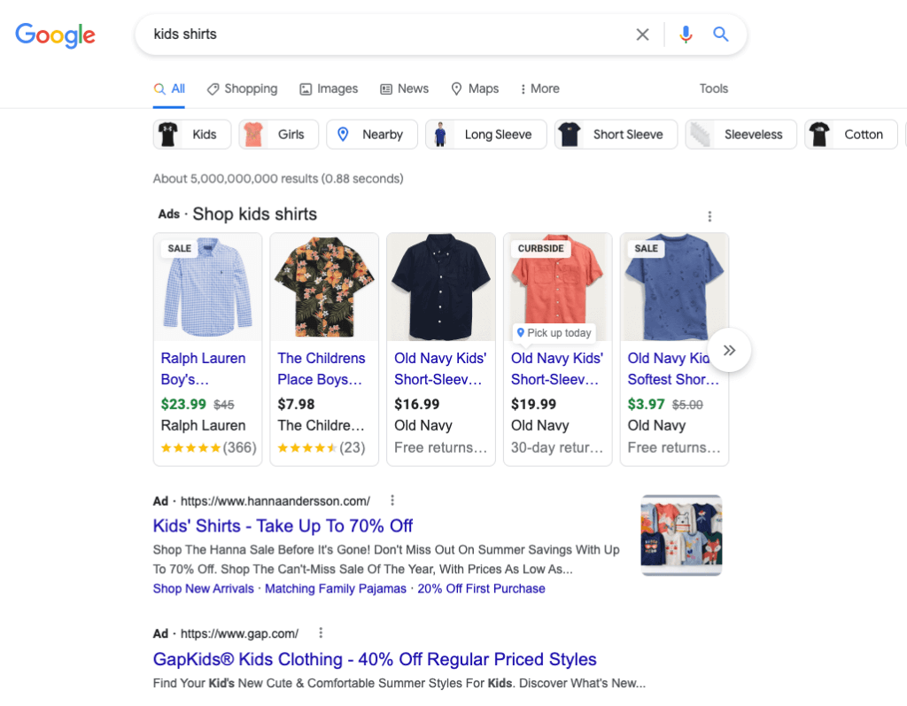 โฆษณาเสื้อเด็กบน Google PPC