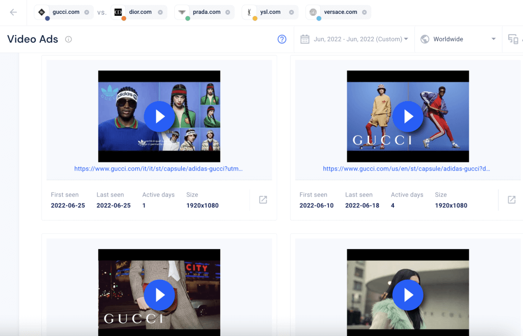 Similarweb の競合他社の動画広告表示のスクリーンショット。