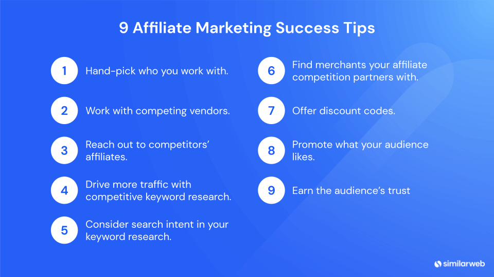 アフィリエイト マーケティング成功の 9 つのヒントの図解