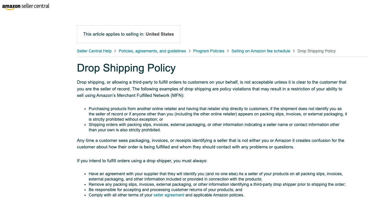 Politici Amazon Dropshipping.