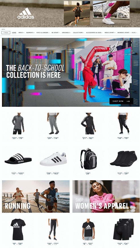 หน้าร้าน Adidas ใน Amazon