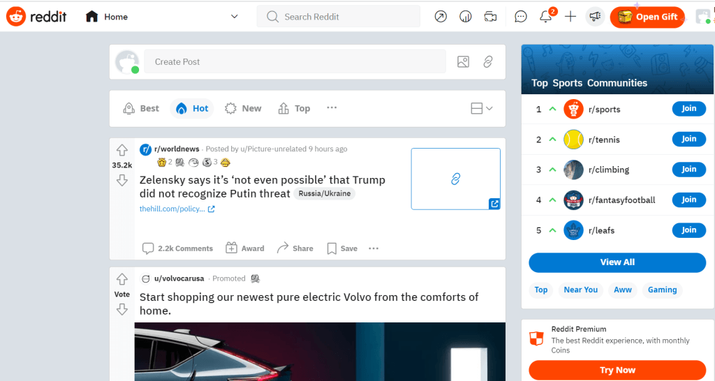 Screenshot della pagina Reddit