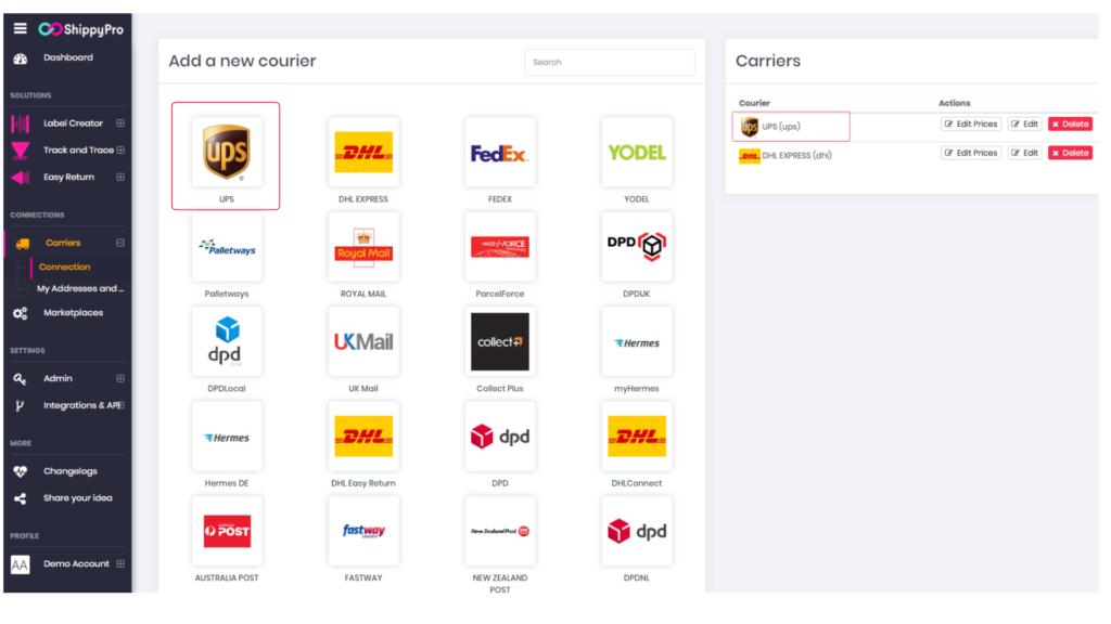 ShippyPro プラットフォーム: ワンクリックで配送業者を追加する方法、デモンストレーション