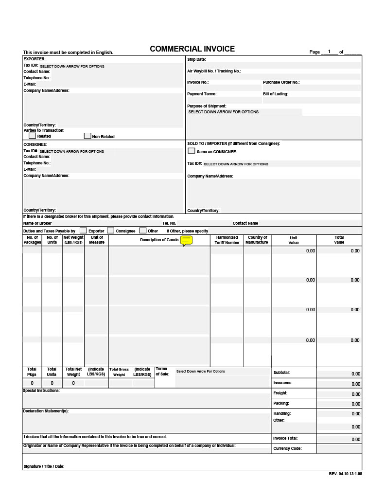 Templat FedEx Faktur Komersial