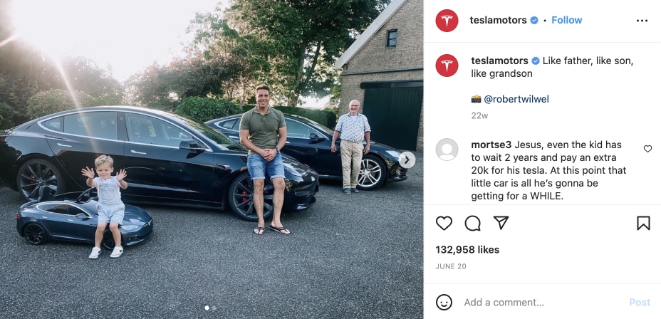 post del cliente per Tesla su Instagram