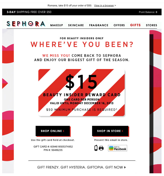 E-mail z prośbą o ponowne zaangażowanie Sephora