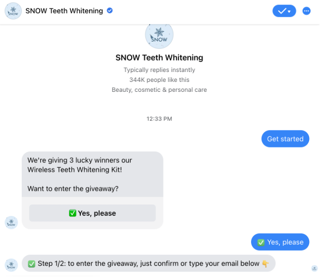 snow messenger giveaway 02 - SNOW® Teeth Whitening Marketing Strategy: How They Built A $100M Brand