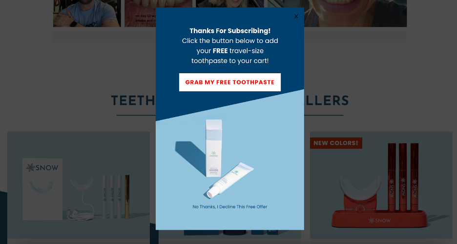 snow popup 04 - SNOW® Teeth Whitening Marketing Strategy: How They Built A $100M Brand