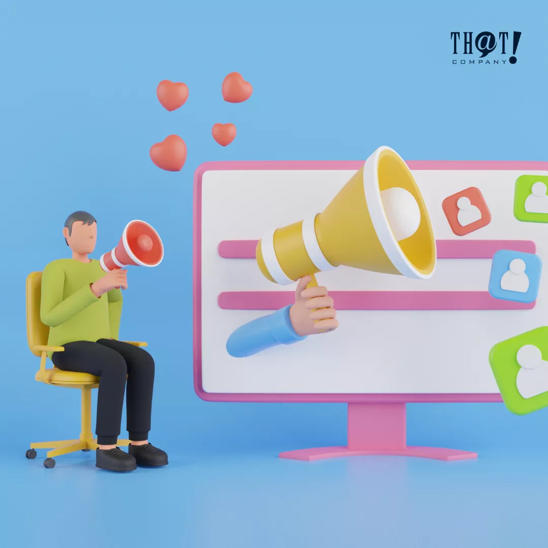 Google Ads | A Vector Of A Man Sitting Holding A Megaphone With A Desktop On The Side