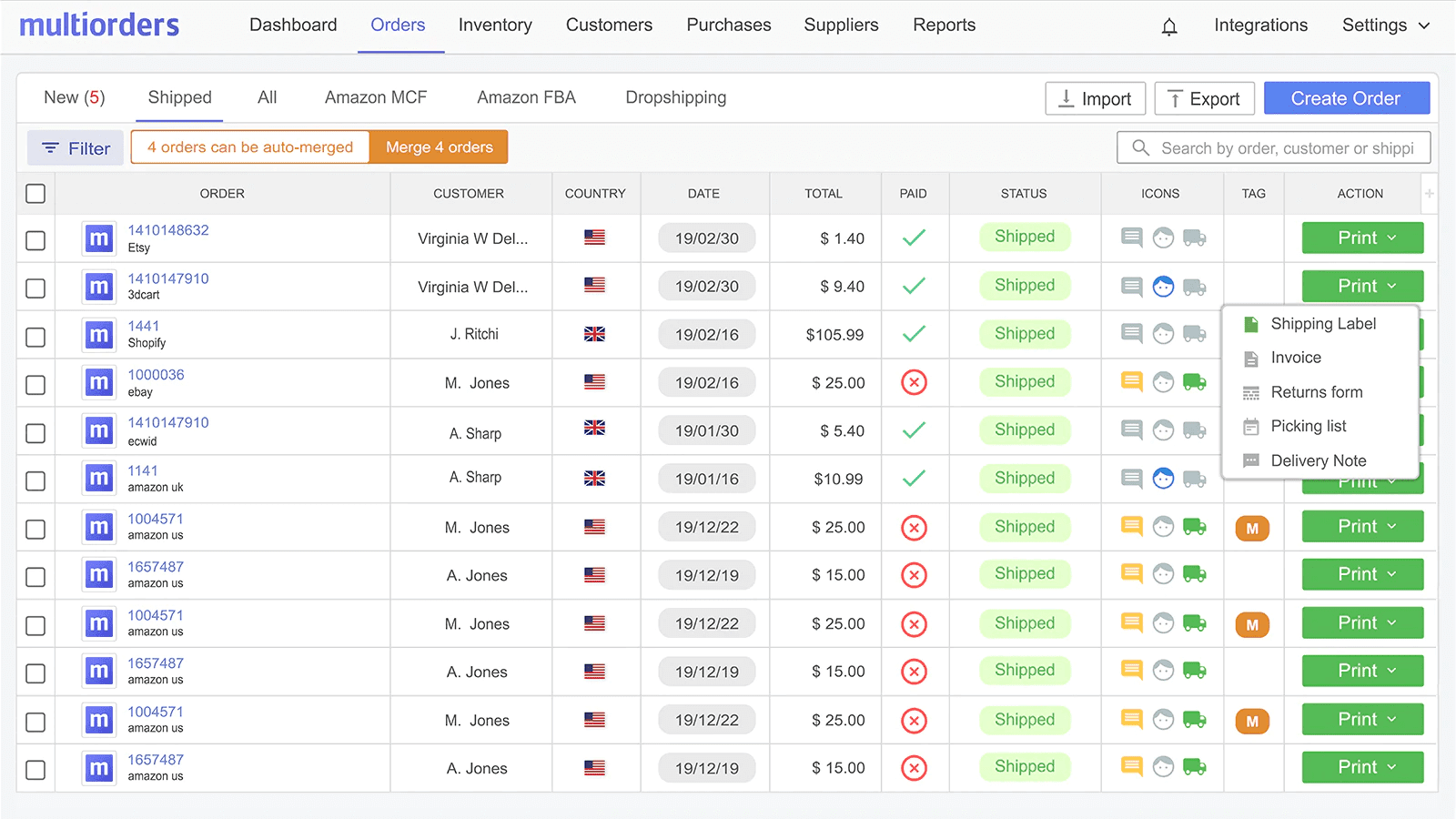 多訂單儀表板