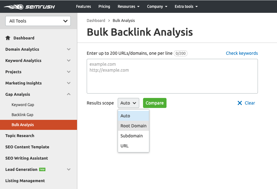 Análise de backlinks em massa