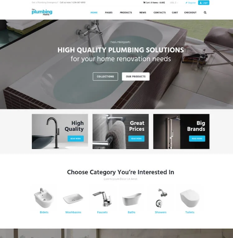 Tema WordPress Plumbing and Building Parts