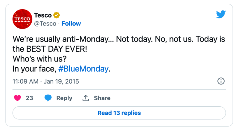 Tesco Blue Monday - تقويم البيع بالتجزئة