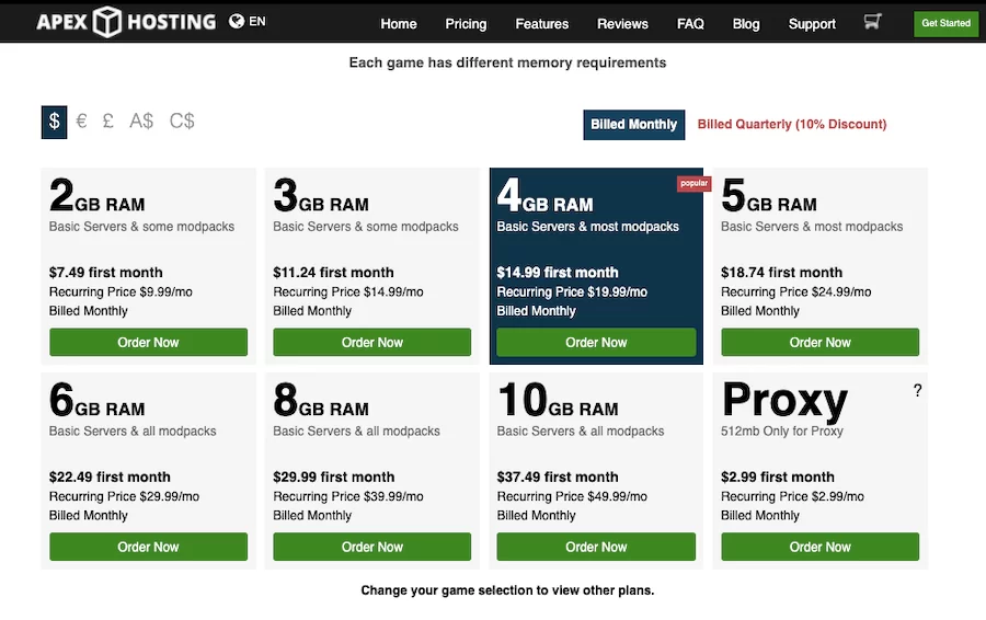 Apex-Hosting-Fiyatlandırma