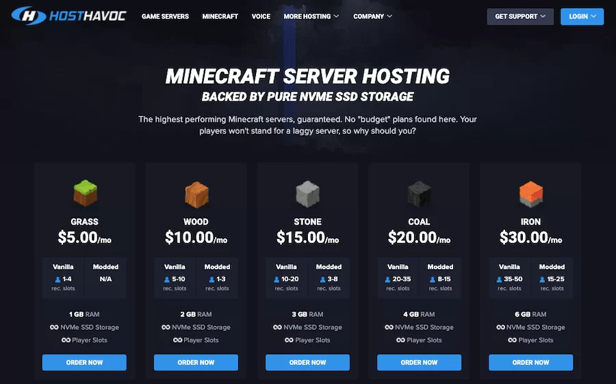 HostHavoc-MINECRAFT-SERVER-ราคา