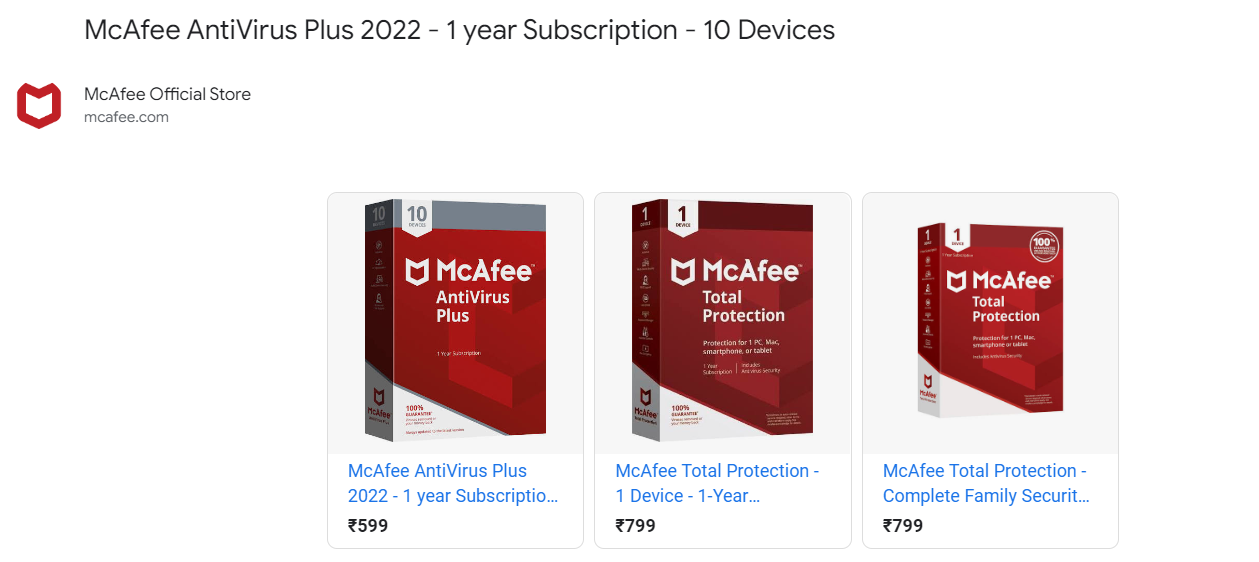 متجر McAfree Antivirus عبر الإنترنت