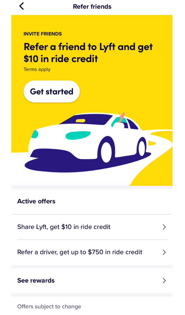 tangkapan layar instruksi program rujukan Lyft di aplikasi mereka