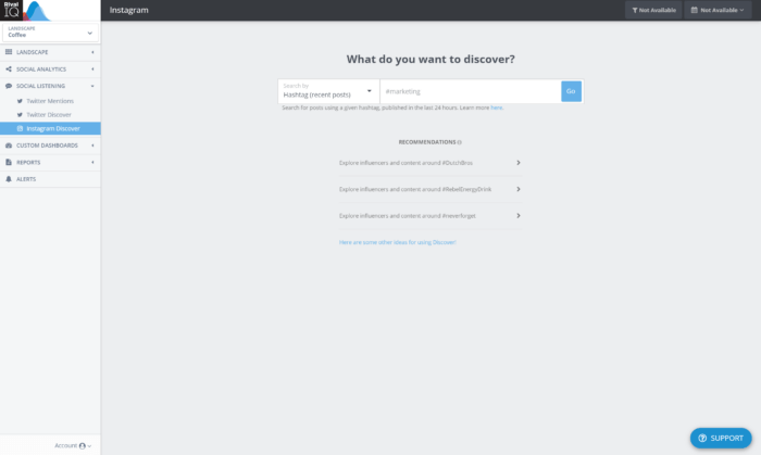Memulai dengan Hashtag Analytics di bagian Instagram Discover di Rival IQ sangat sederhana. Masukkan hashtag yang Anda cari dan tekan Go!.