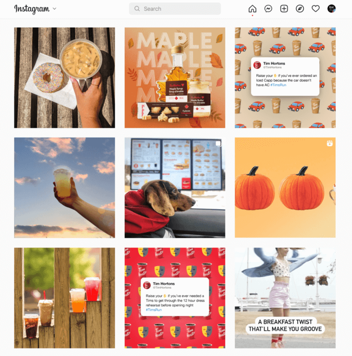 ฟีด Instagram ที่มีสีสันประกอบด้วยสแน็ปช็อตพิเศษของ Tim Horton