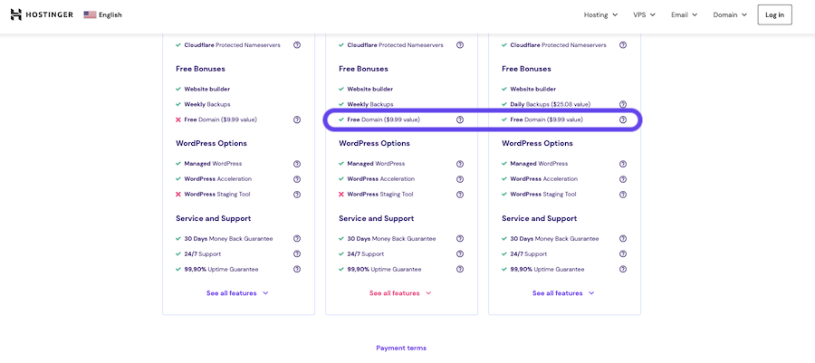 ชื่อโดเมนฟรีของ Hostinger