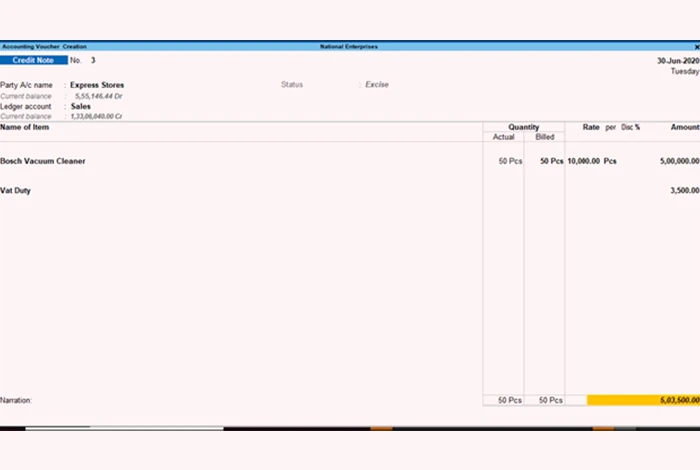 วิธีสร้างรายการใบเพิ่มหนี้และใบลดหนี้ใน TallyPrime ภายใน