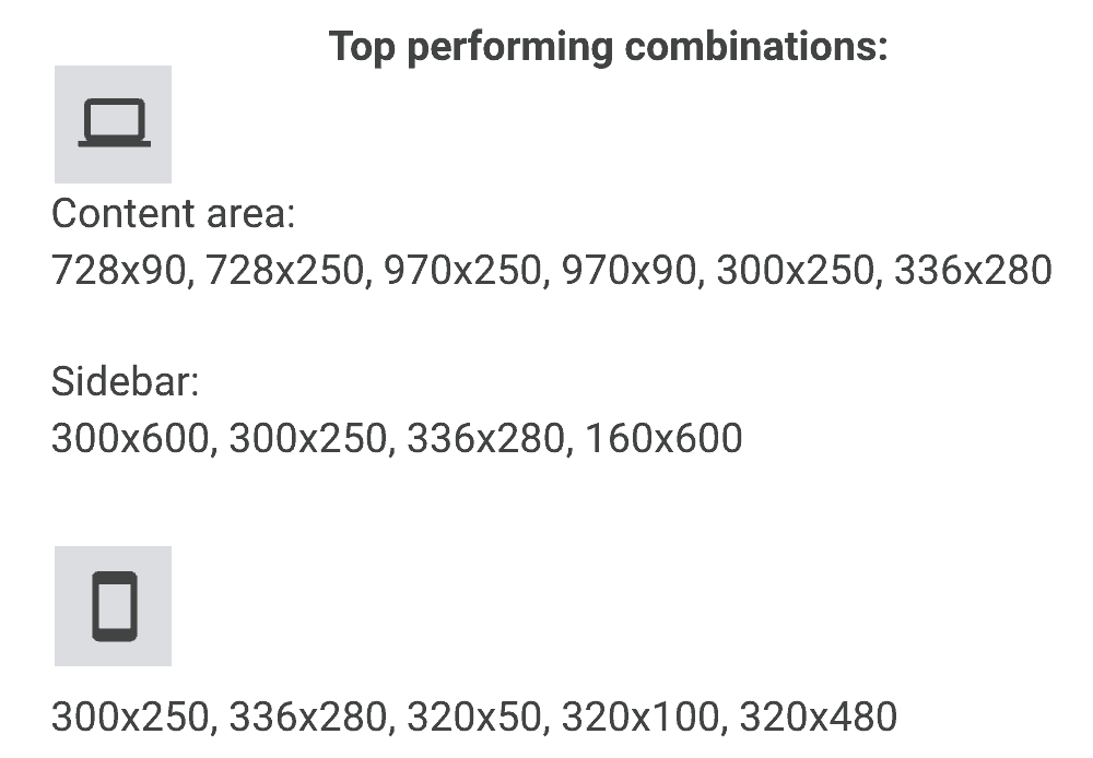 dimensiuni de anunțuri cu cele mai bune performanțe