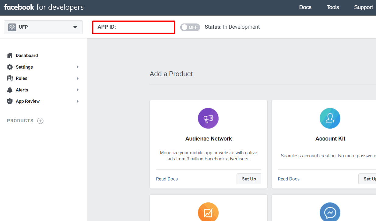 Facebook สำหรับ ID แอพสำหรับนักพัฒนา