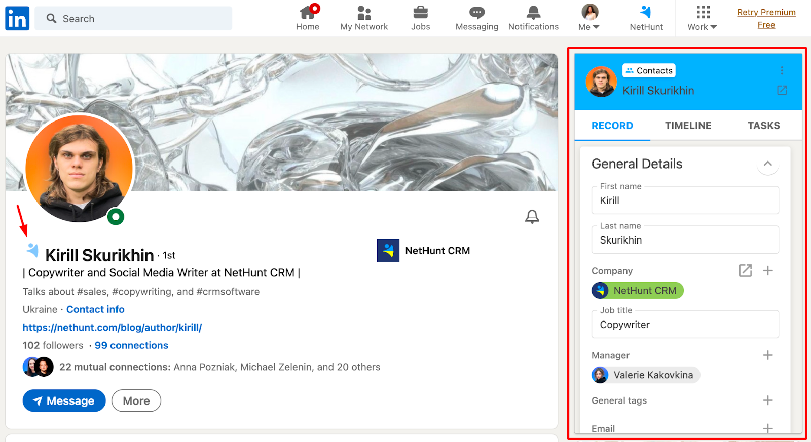 Integrazione di NetHunt CRM con LinkedIn