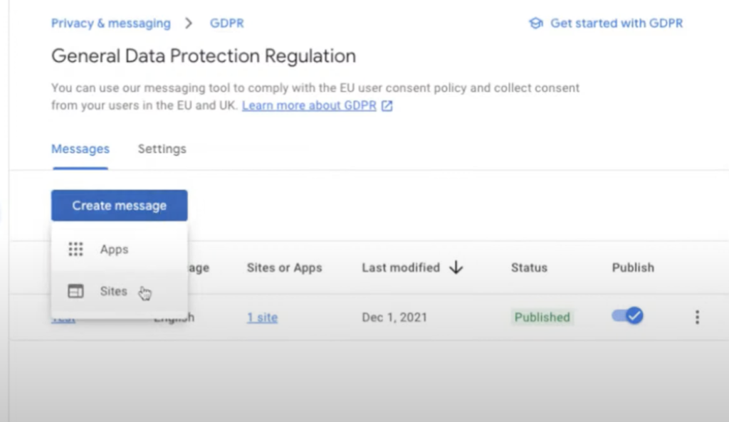 创建消息 GDPR